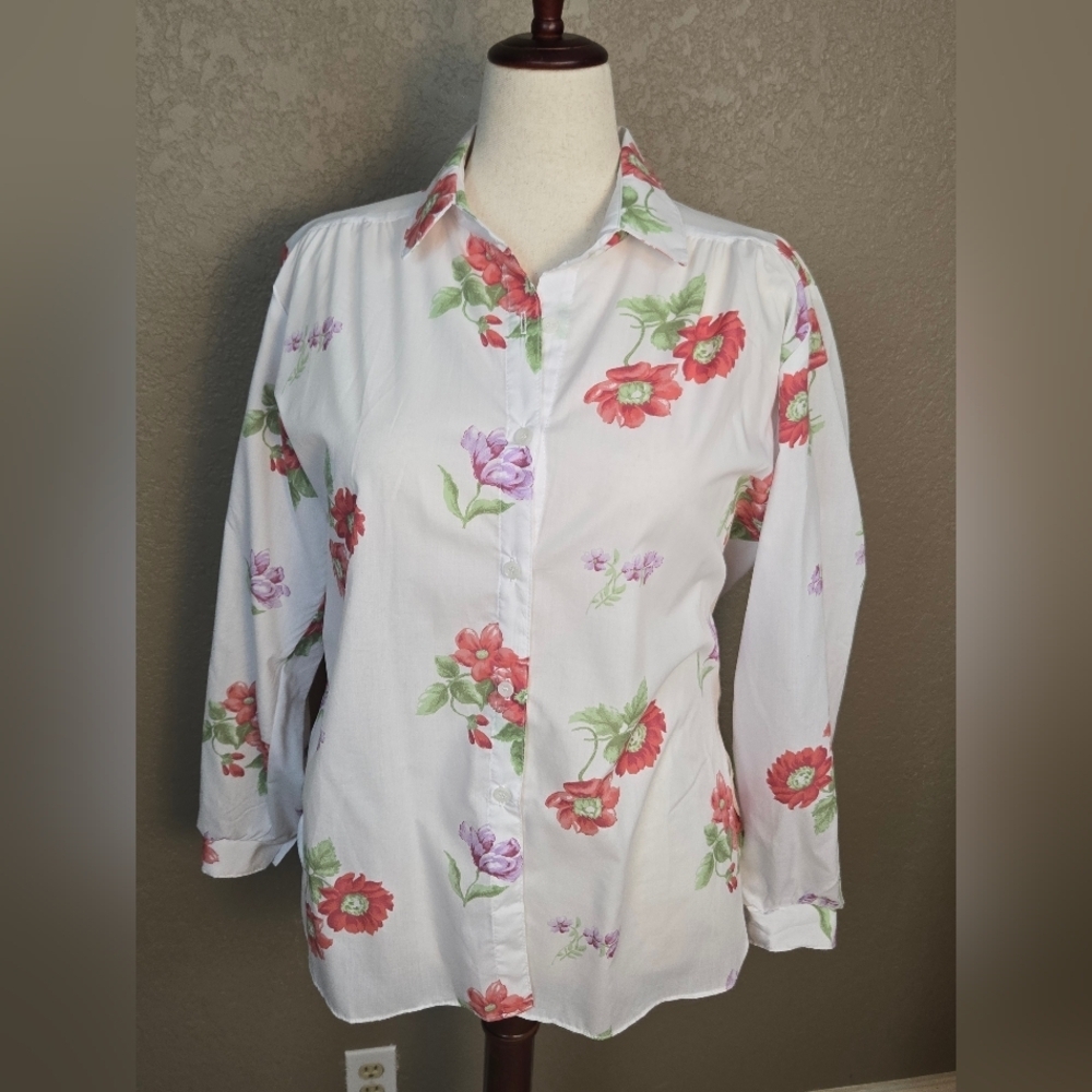 All Hours Red Floral Button-Down Shirt Large (6015)